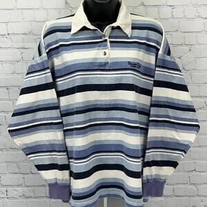 Vintage 90s UNIONBAY Striped Polo Shirt Long Sleeve Blue USA Womens M Medium